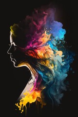 Abstract color explosion profile portrait