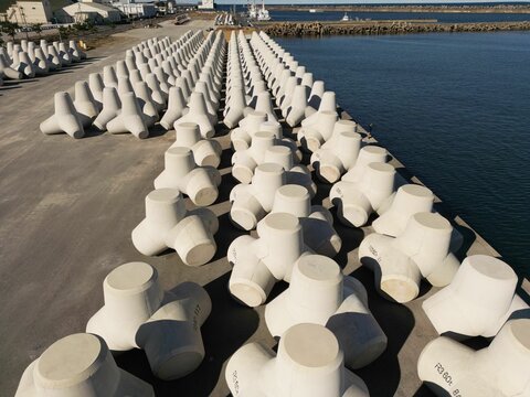 Group of tetrapods at the seashore in Japan on a sunny day