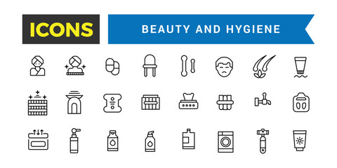 Beauty and Hygiene Icons Set, Set Of Decorative Cosmetics, Oral, Body, Skin And Face Care Vector Icons, Vector Illustration