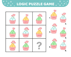 Logic puzzle game. Scoops of ice cream. For kids. Cartoon