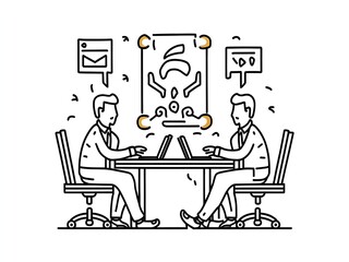 Illustration of people working in office line art 