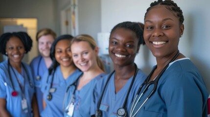 A multiethnic group of medical nurses team at the hospital