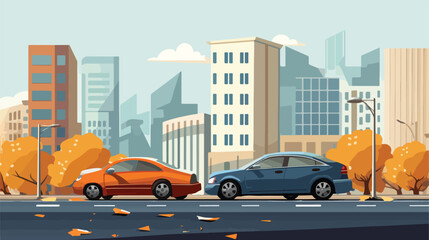Illustration of a car accident at the road near the - obrazy, fototapety, plakaty