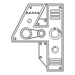 Mechanical number 4 engraving PNG illustration