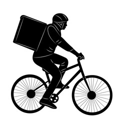 male courier riding a bicycle silhouette on a white background vector