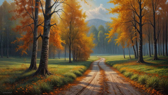 Autumm forest oil painting forest