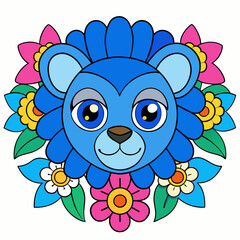 Bluewing kawaii vector Lion  head with superimposed
