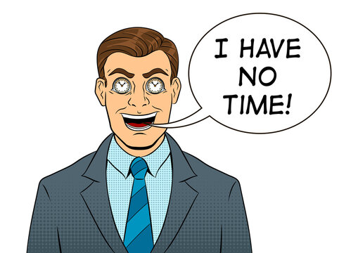 Businessman with clock in eyes pop art PNG