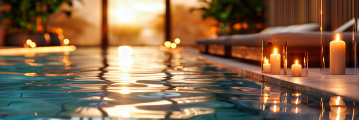 Luxury Resort Pool with Blue Water, Summer Vacation and Relaxation, Sunlight Reflection, Holiday Ambiance