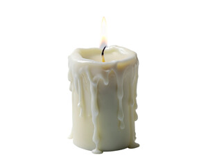 White melting candle isolated on transparent background