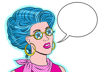 Beauty young woman in star glasses pop art PNG