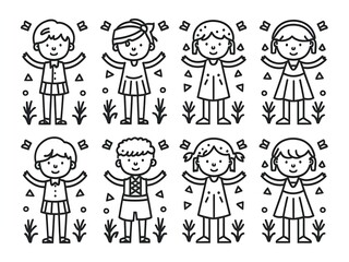 Summer festival group of people line art illustration 