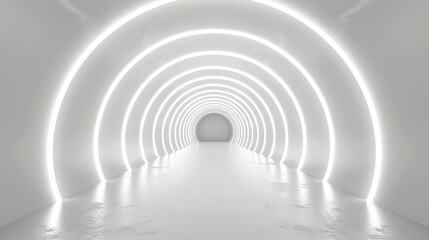 Abstract white tunnel, glowing light ring, futuristic sc-fi style empty room background, abstract...