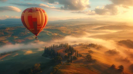Fototapeten Hot air balloon in flight over Italy. © Janis Smits