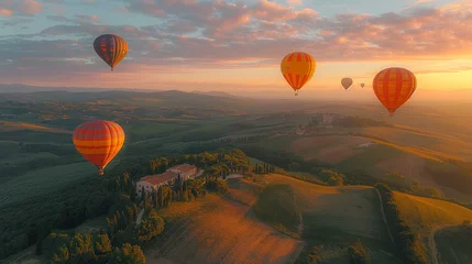 Poster Hot air balloon in flight over Italy. © Janis Smits
