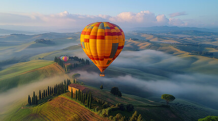 Naklejka premium Hot air balloon in flight over Italy.