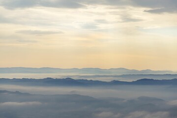 Aerial view of mountains at sunset