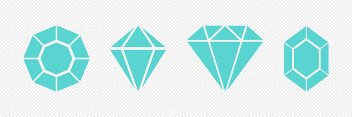 Set of brilliant diamonds in flat style. Vector. On a white background. - obrazy, fototapety, plakaty