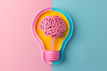 Fototapeta premium Brain light bulb creative thinking concept, right brain left brain brainstorming creative ideas and smart invention
