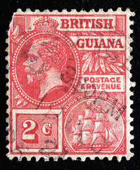 Ukraine, Kiyiv - February 3, 2024.Postage stamps from BRITISH GUIANA.A stamp printed in the BRITISH...