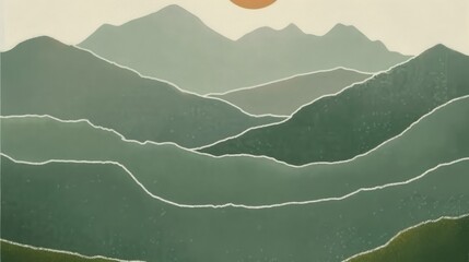 Abstract landscape with sun and mountains