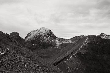 Grayscale shot of the highland