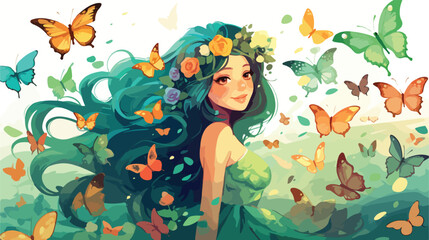 Illustration of a fairy with colorful butterflies 2