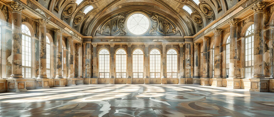 Fototapeta premium Majestic European Palace Interior, A Journey Through Architectural Beauty and Historical Grandeur in the Heart of Europe