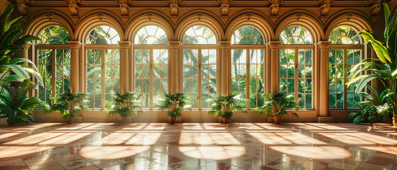 Majestic European Palace Interior, Grand Hall with Luxurious Decoration, Historical Architecture