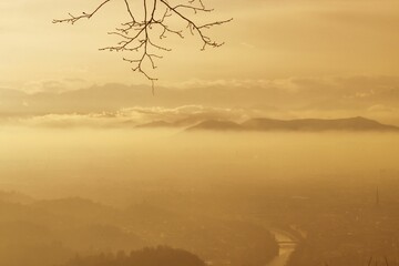 Beautiful shot of Turin during sunset covered with clouds