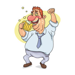 Drunk man with with glass of beer, cheerful male. Flat, Poster, Vector, Illustration, Cartoon, EPS10.  