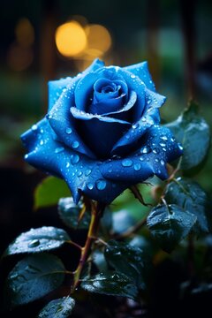 Moonlit close up of a stunning blue rose captured in mesmerizing macro photography