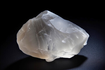 Petalite is a rare precious natural stone on a black background. AI generated. Header banner mockup with space.