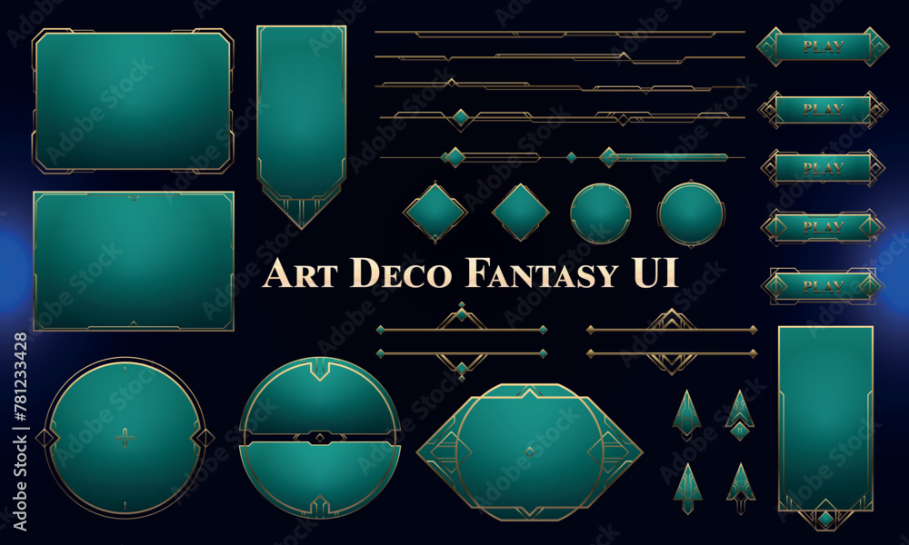 Wall mural set of art deco modern user interface elements. fantasy magic hud with rewards. template for rpg gam