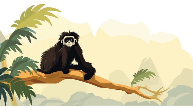 Illustration of a gibbon relaxing under a tree 2d f