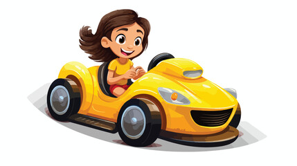 Illustration of a girl in her yellow racing car on
