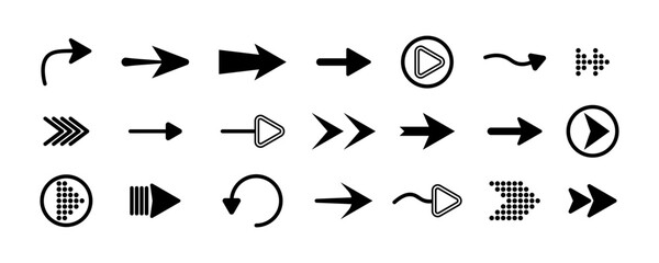 Arrows big black icon set. Arrow icon. Collection of vector arrows. Arrow. Cursor. Modern simple arrows. Vector illustration