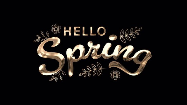 Hello spring text animation. Animated text with golden particles and ink effect, suitable for spring season celebration and greetings videos. Features 4K and transparent background
