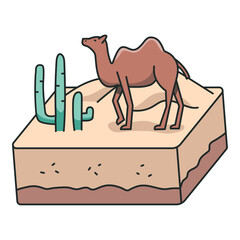 Hand drawn camel living in desert, animal habitat illustration