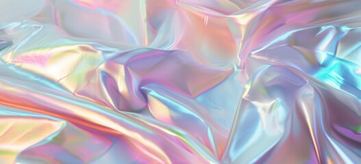 Fototapeta premium Colourful holographic gradient pastel wrinkled cloth fabric foil abstract retro futuristic background.