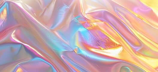 Fototapeta premium Colourful holographic gradient pastel wrinkled cloth fabric foil abstract retro futuristic background.