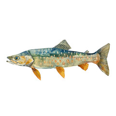 pike fish vector illustration in watercolour style