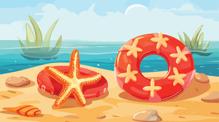 Fototapeta na wymiar Illustration of a lifebuoy and the starfish at the