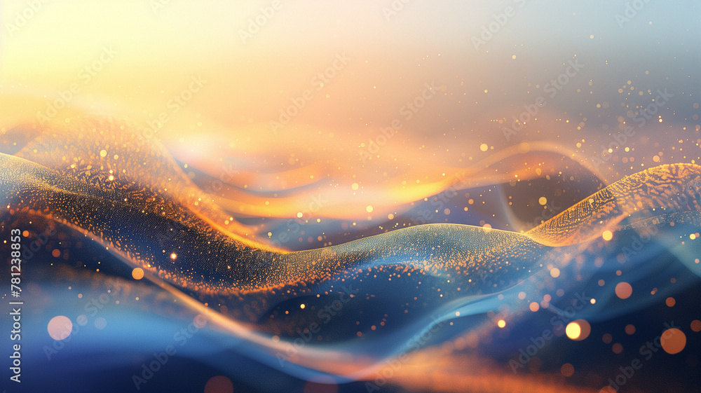Canvas Prints waves of blue and gold particles on a soft gradient background, abstract.