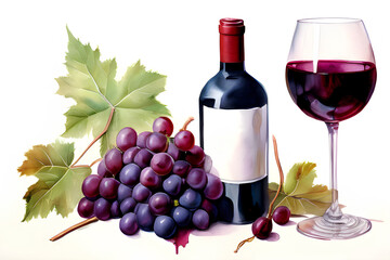Red wine watercolor isolated on white background 