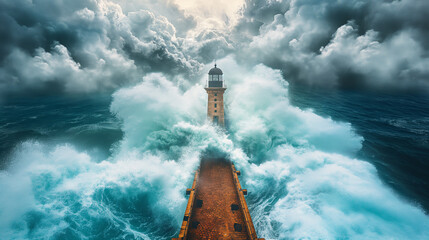 Okean waves on lighthouse.