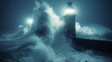 Okean waves on lighthouse.