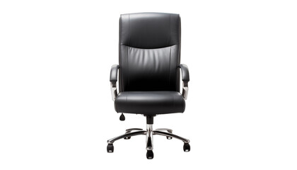 Fototapeta premium Black leather office chair on white background Comfortable and stylish executive chair with adjustable height and tilt