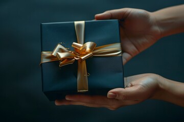 Close-Up of a Gift Box with Golden Ribbon