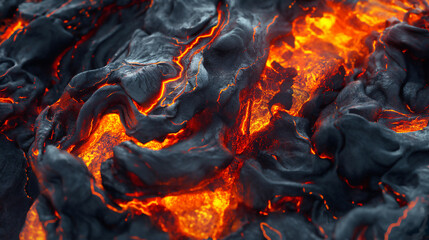 Molten lava volcanic rock texture background with magma and fire